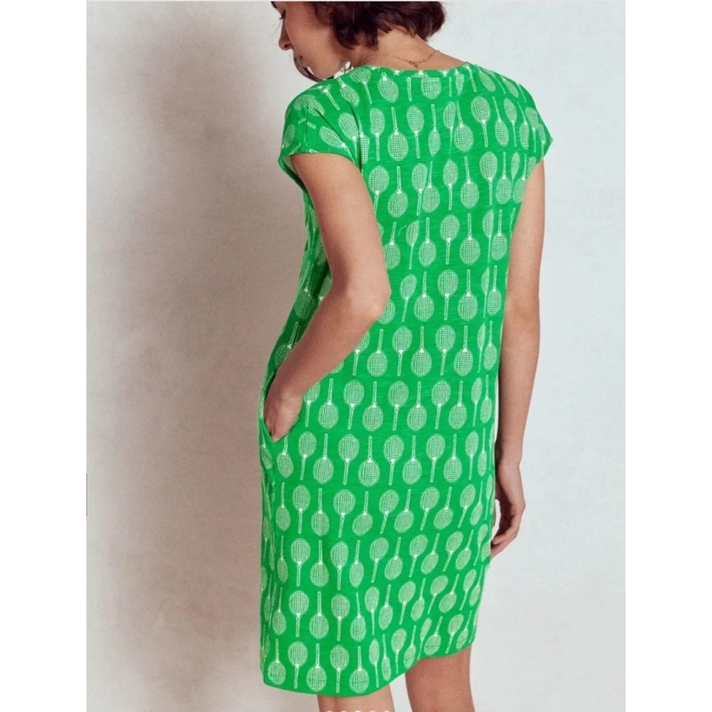 Boden Women Green Tennis Racket Print 100% Cotton Slub Shift Dress US 14 - Picture 2 of 14
